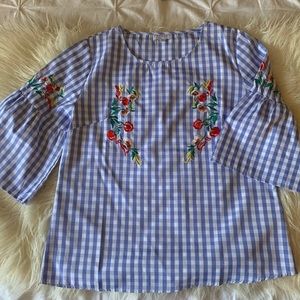 NWOT Gingham and Embroidery Top